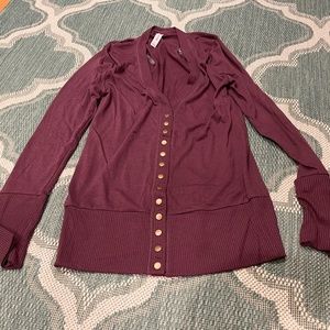 NWOT Zenana Outfitters Plum Long Fitted Snap Closure Cardigan Sz L